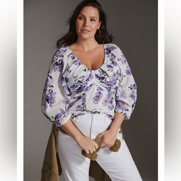 Anthropologie NWT V-Neck Ruched Knit Top size XS. - Picture 5 of 9